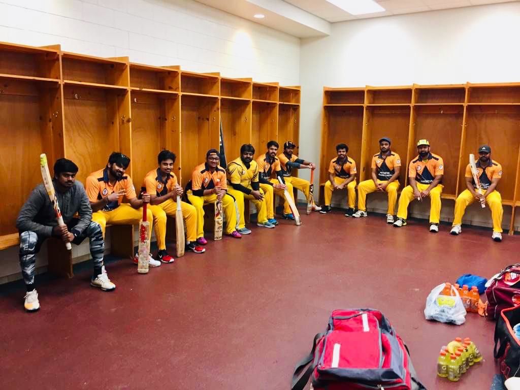 The cricket club team in the locker room in Fort Lauderdale, Florida.